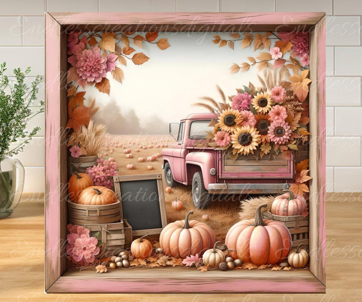 FALL PINK TRUCK Square Door hanger, wreath sign, square cutting board, for sublimation high resolution 2 files, 1 add your own text