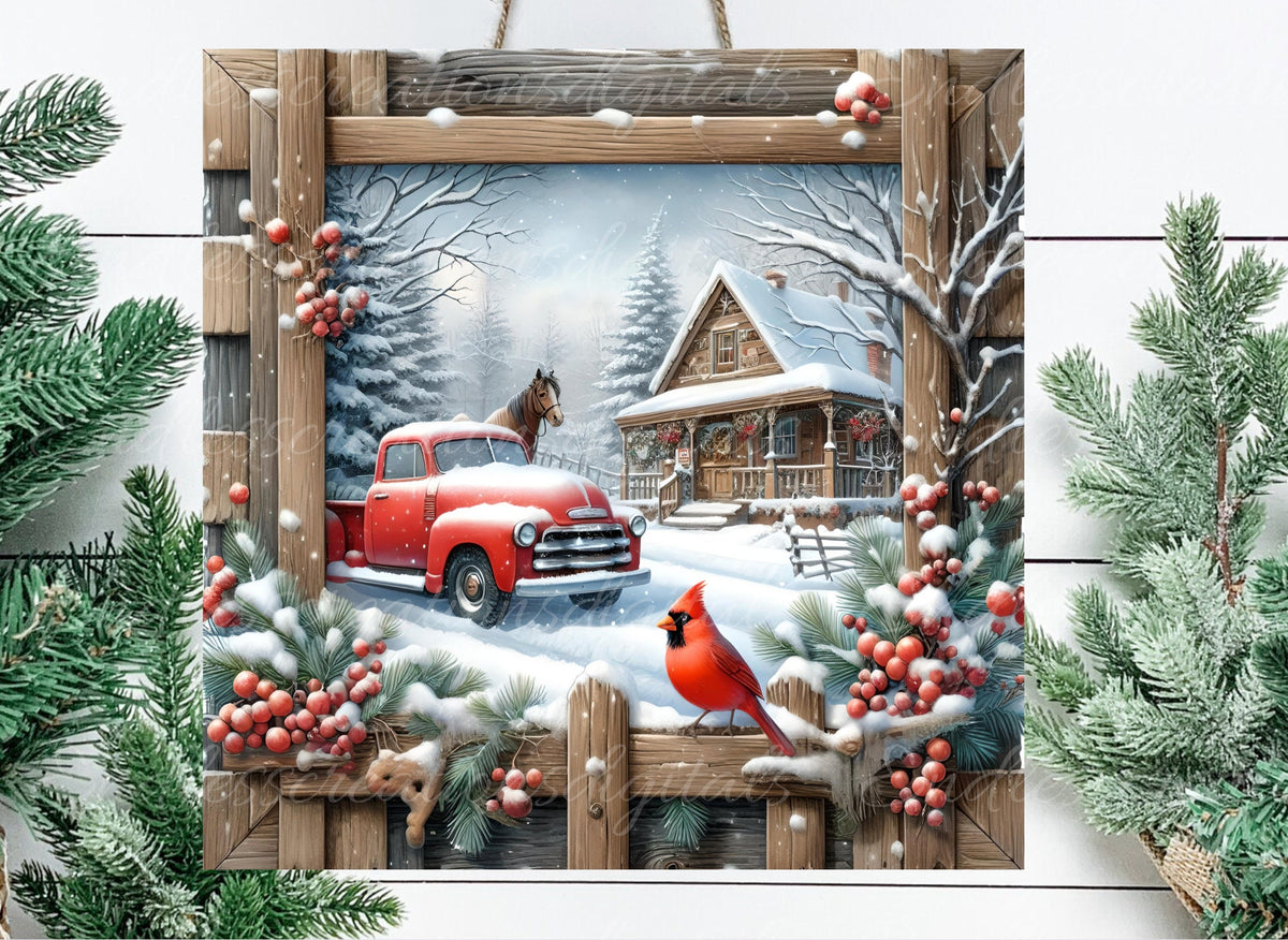 RED TRUCK SQUARE WINTER