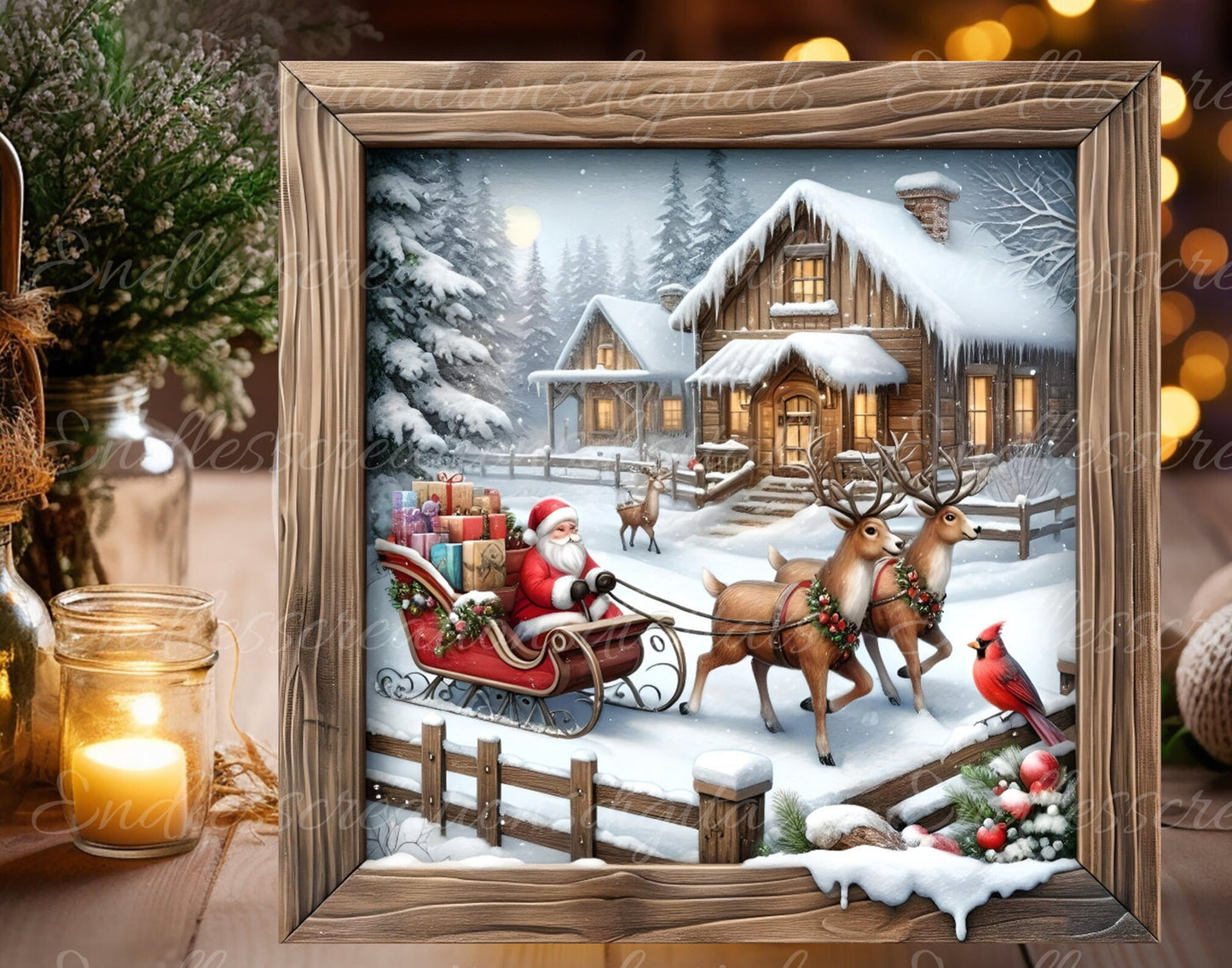 SANTA SLEIGH REINDEER WINTER SQUARE