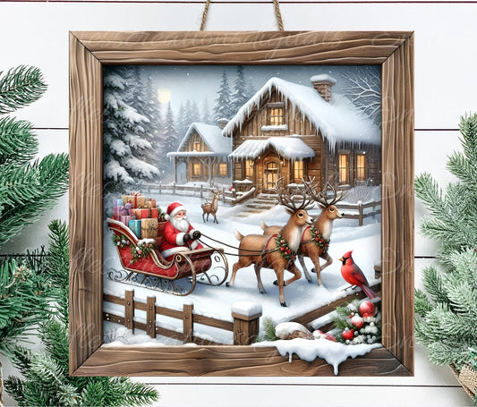 SANTA SLEIGH REINDEER WINTER SQUARE