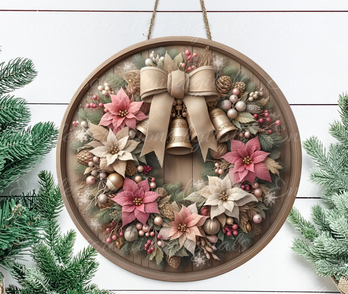 FRAMED PINK WREATH WINTER ROUND