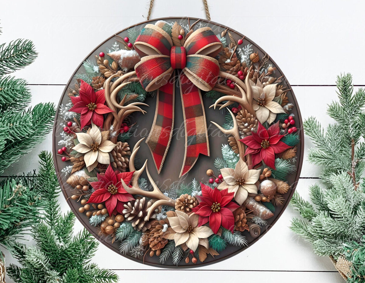 FRAMED RED WREATH WINTER ROUND