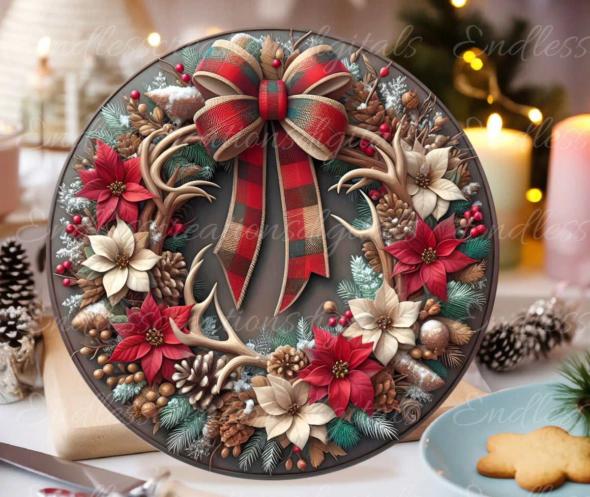 FRAMED RED WREATH WINTER ROUND