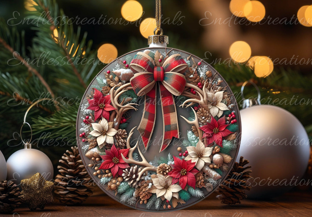 FRAMED RED WREATH WINTER ROUND