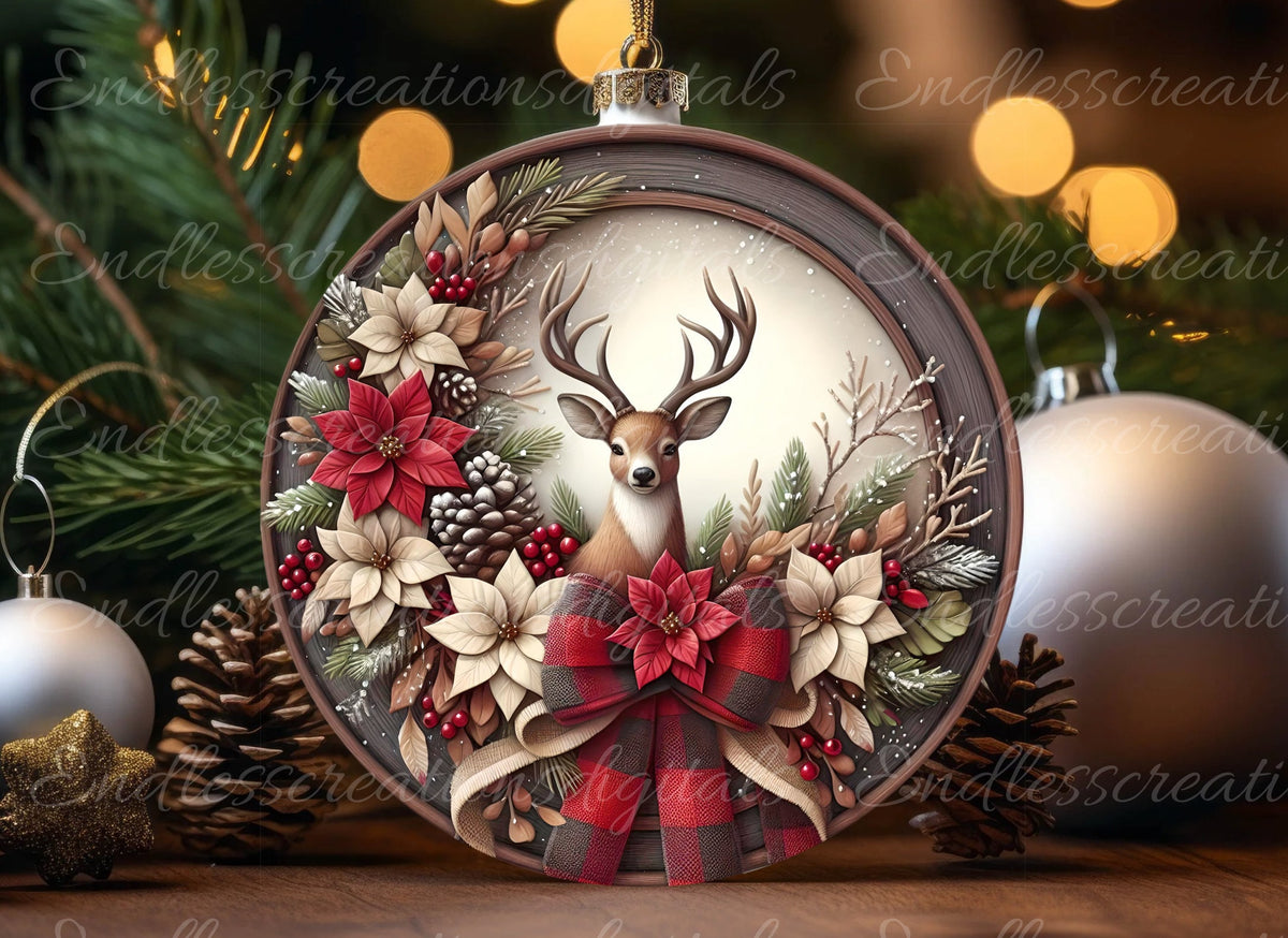 FRAMED DEER WREATH WINTER ROUND