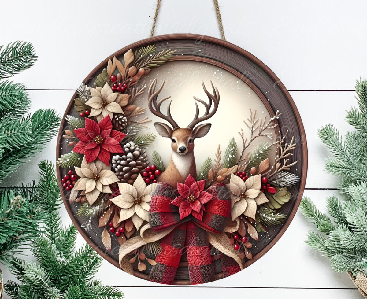 FRAMED DEER WREATH WINTER ROUND