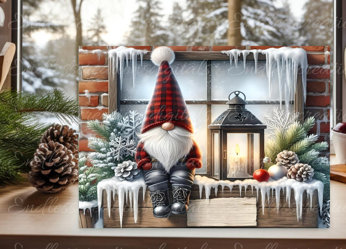 WINTER PLAID GNOME Cutting board sublimation, 300 dpi high resolution 2 files for download 1 add your own text
