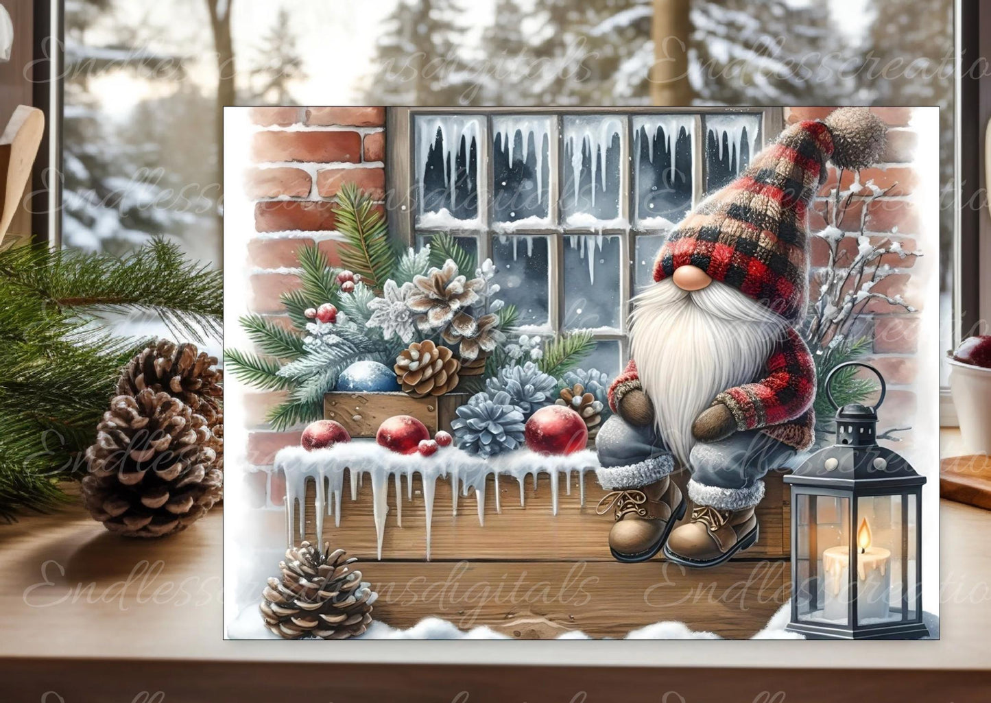 WINTER PLAID GNOME RECTANGLE CUTTING BOARD