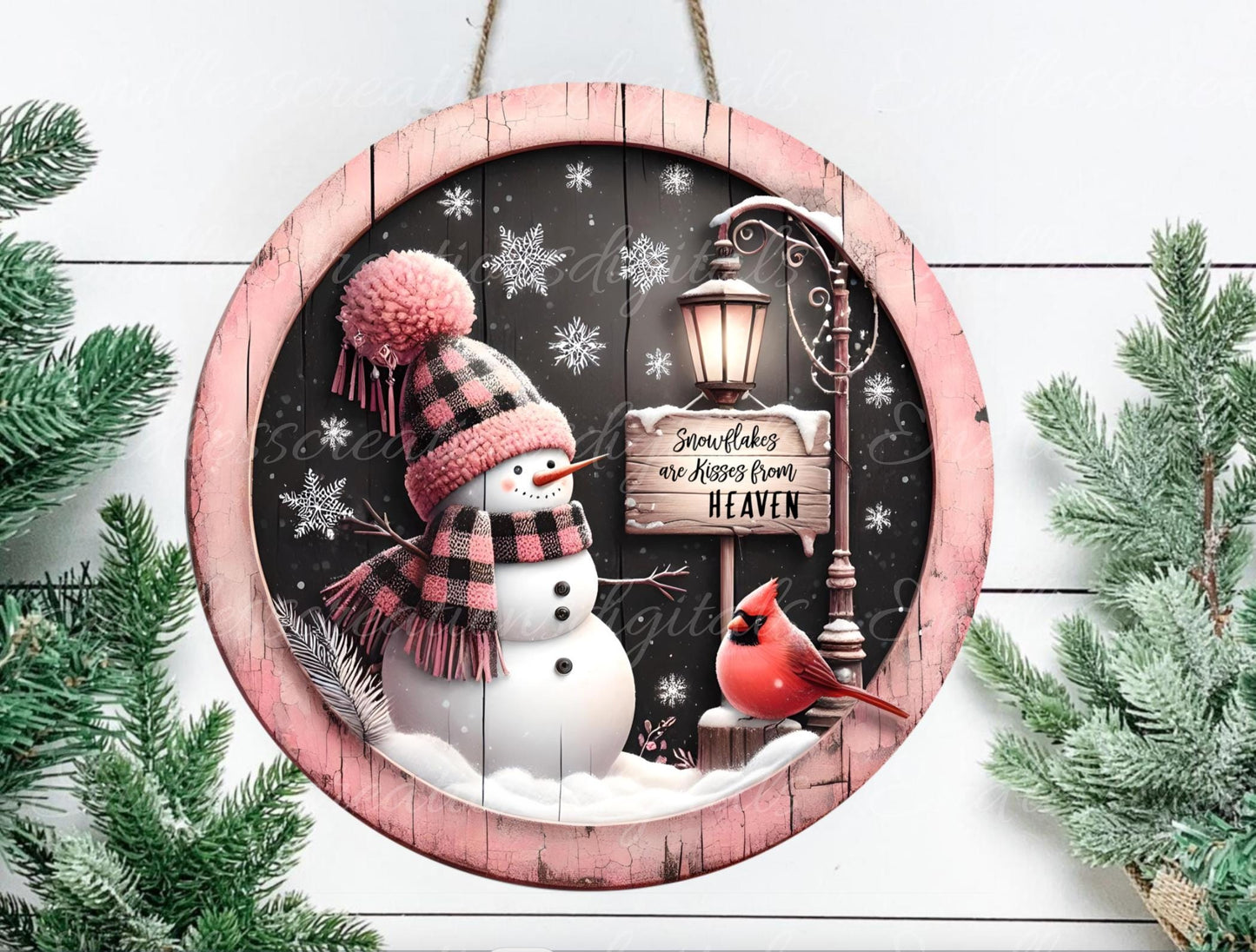 PINK SNOWMAN CARDINAL WINTER