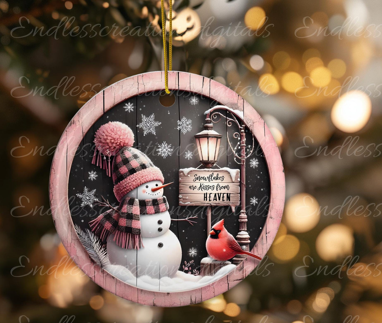 PINK SNOWMAN CARDINAL WINTER