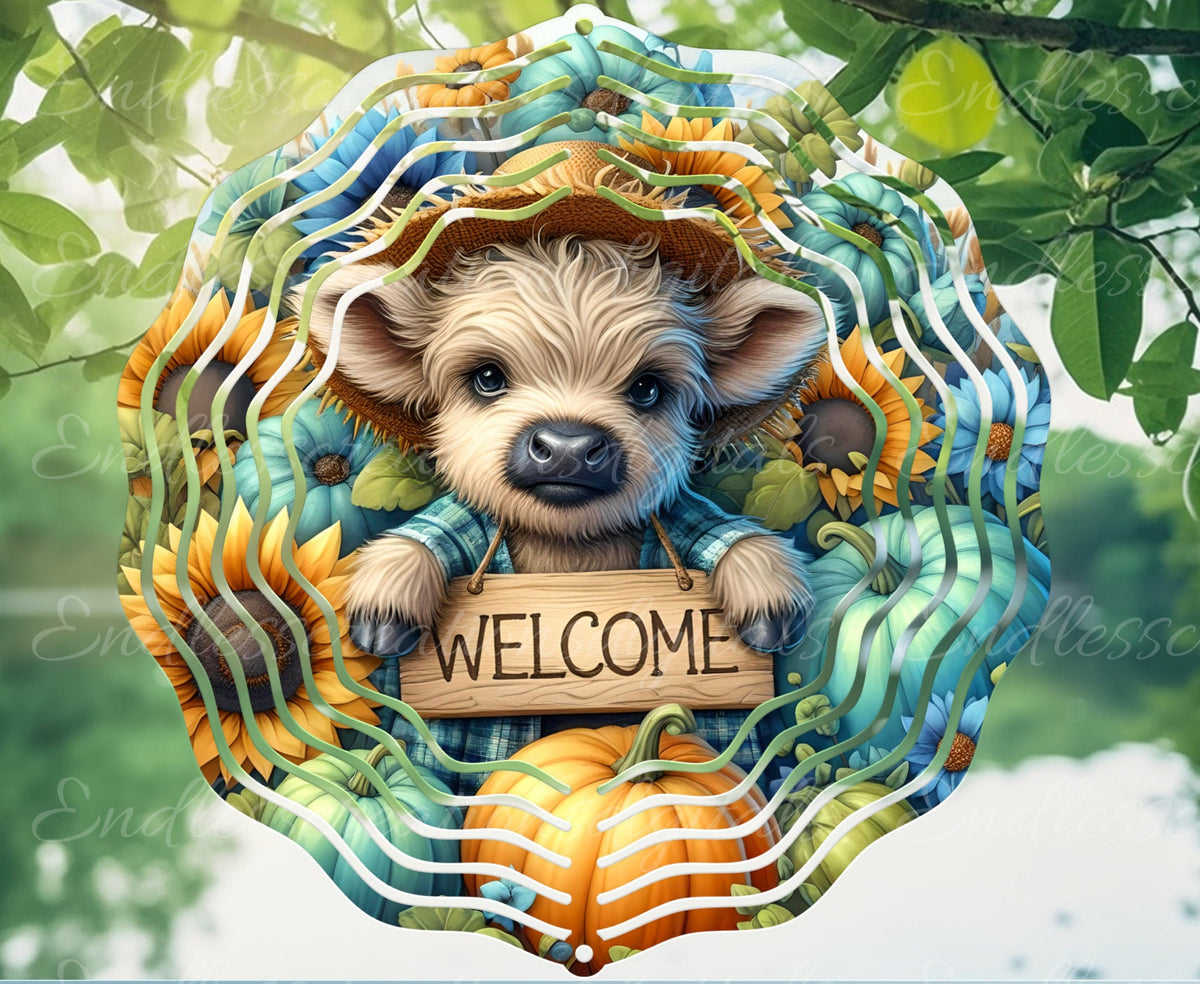 FALL HIGHLAND COW FLORAL PUMPKIN