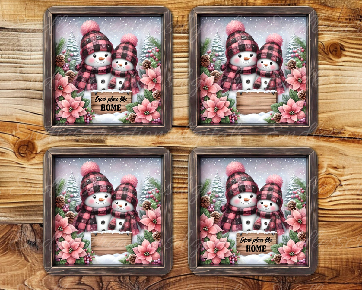 SNOWMAN FAMILY SQUARE door hanger, wreath sign, coasters, for sublimation high resolution 2 files for download 1 add your own text
