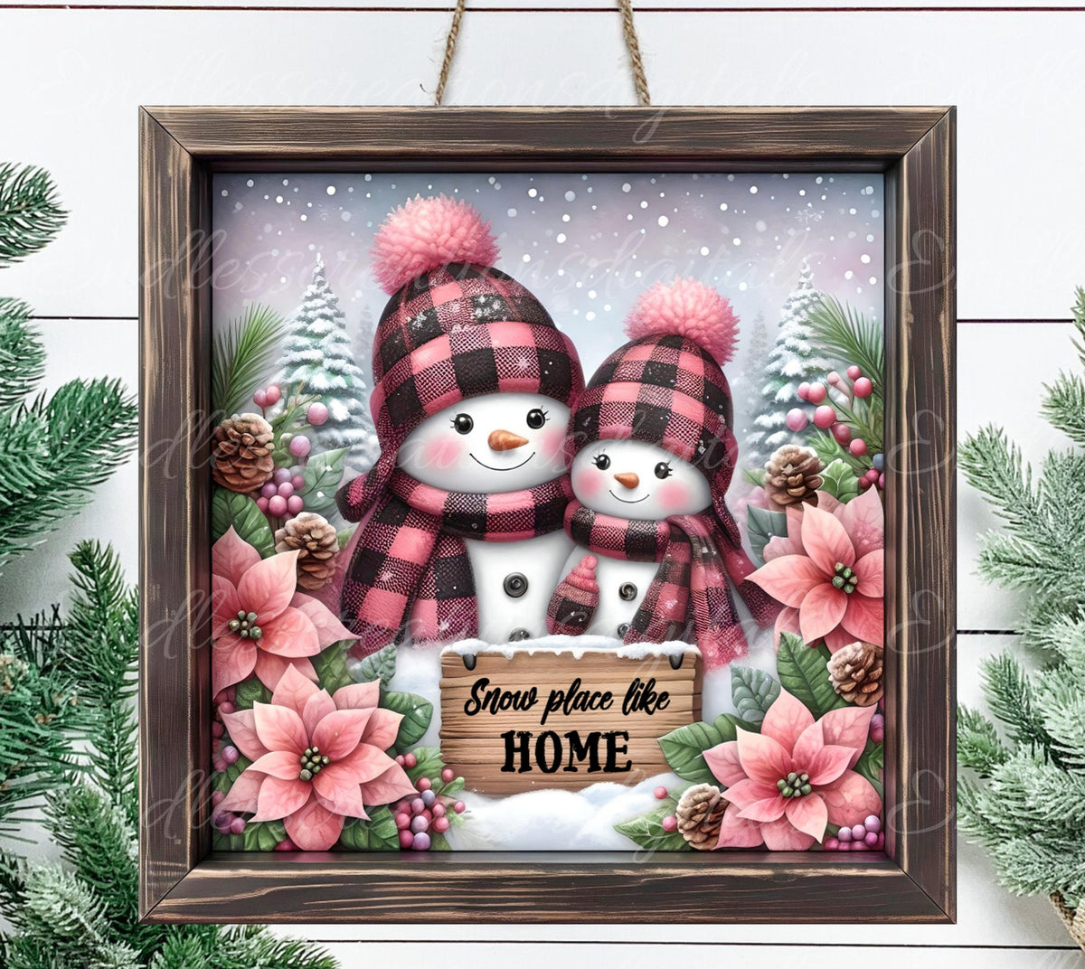 SNOWMAN FAMILY SQUARE door hanger, wreath sign, coasters, for sublimation high resolution 2 files for download 1 add your own text