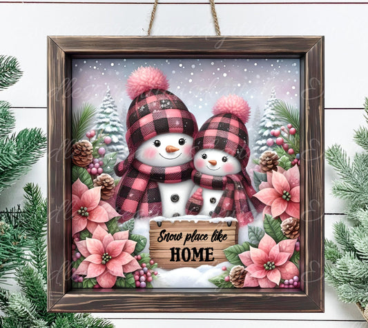 SNOWMAN FAMILY SQUARE door hanger, wreath sign, coasters, for sublimation high resolution 2 files for download 1 add your own text