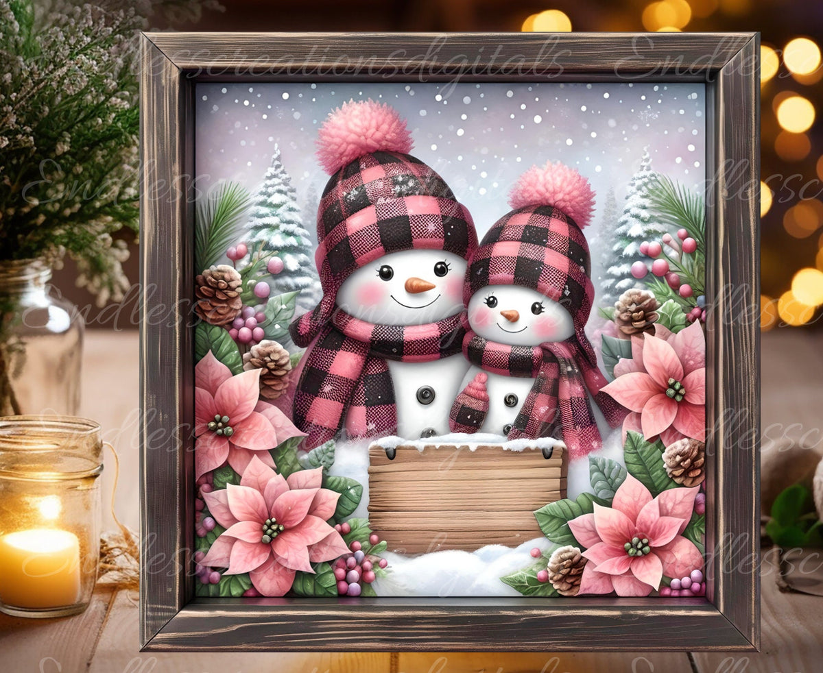 SNOWMAN FAMILY SQUARE door hanger, wreath sign, coasters, for sublimation high resolution 2 files for download 1 add your own text