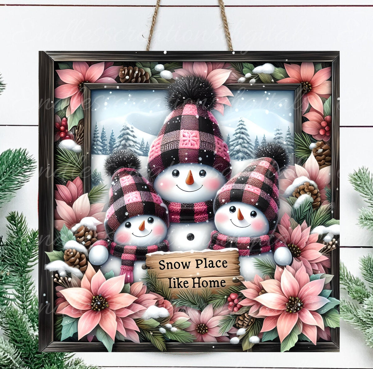 SNOWMAN FAMILY SQUARE door hanger, wreath sign, coasters, for sublimation high resolution 2 files for download 1 add your own text