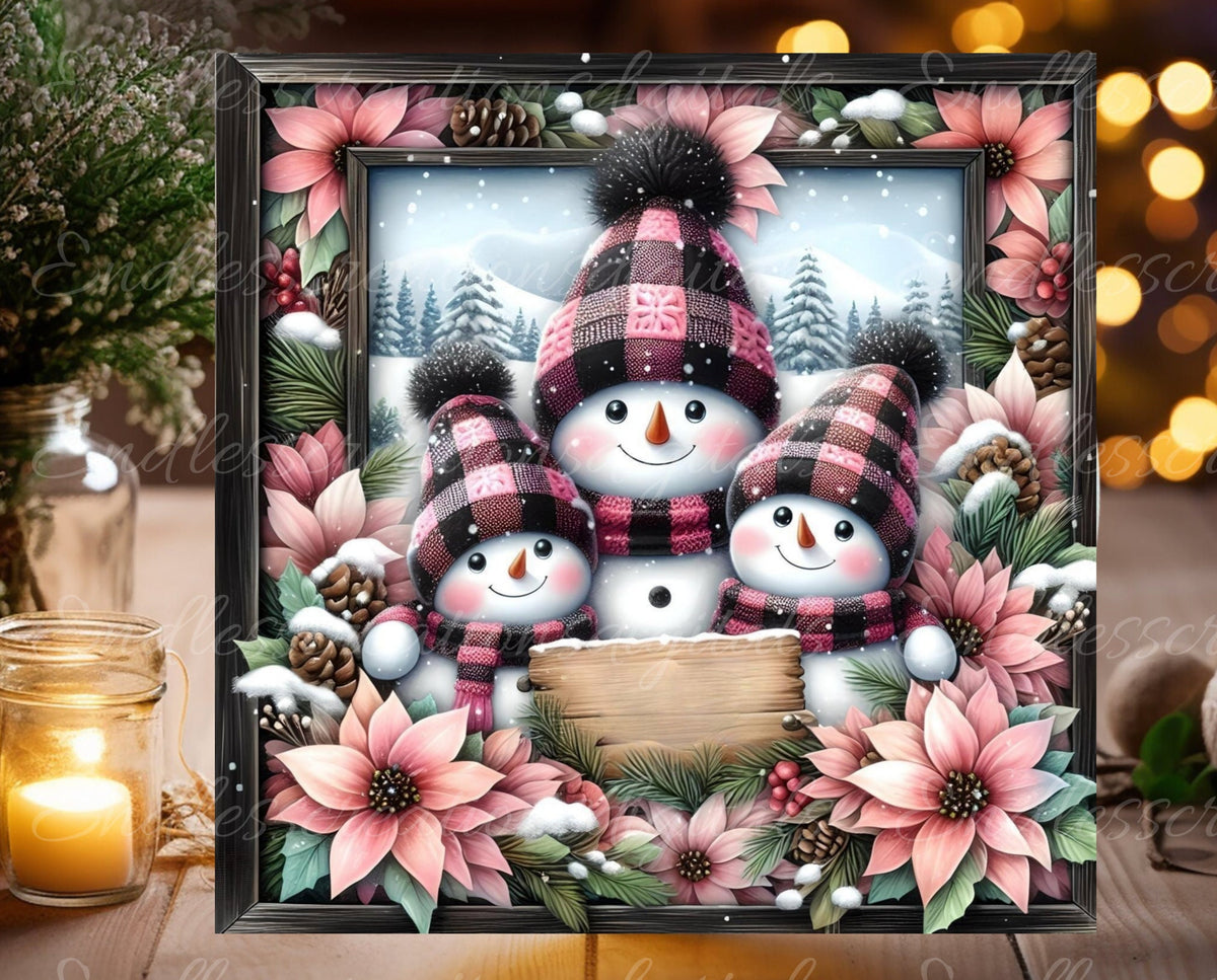 SNOWMAN FAMILY SQUARE door hanger, wreath sign, coasters, for sublimation high resolution 2 files for download 1 add your own text