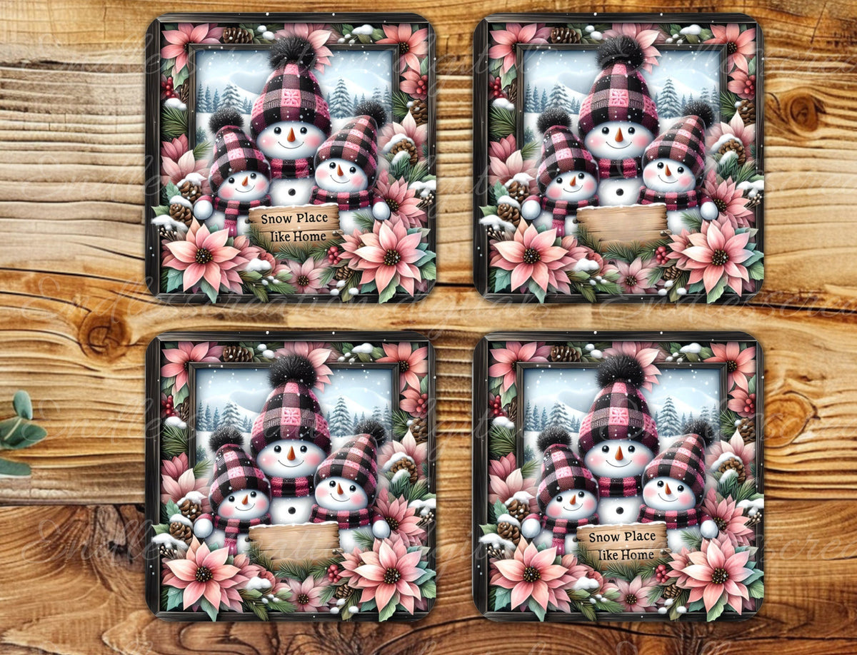 SNOWMAN FAMILY SQUARE door hanger, wreath sign, coasters, for sublimation high resolution 2 files for download 1 add your own text