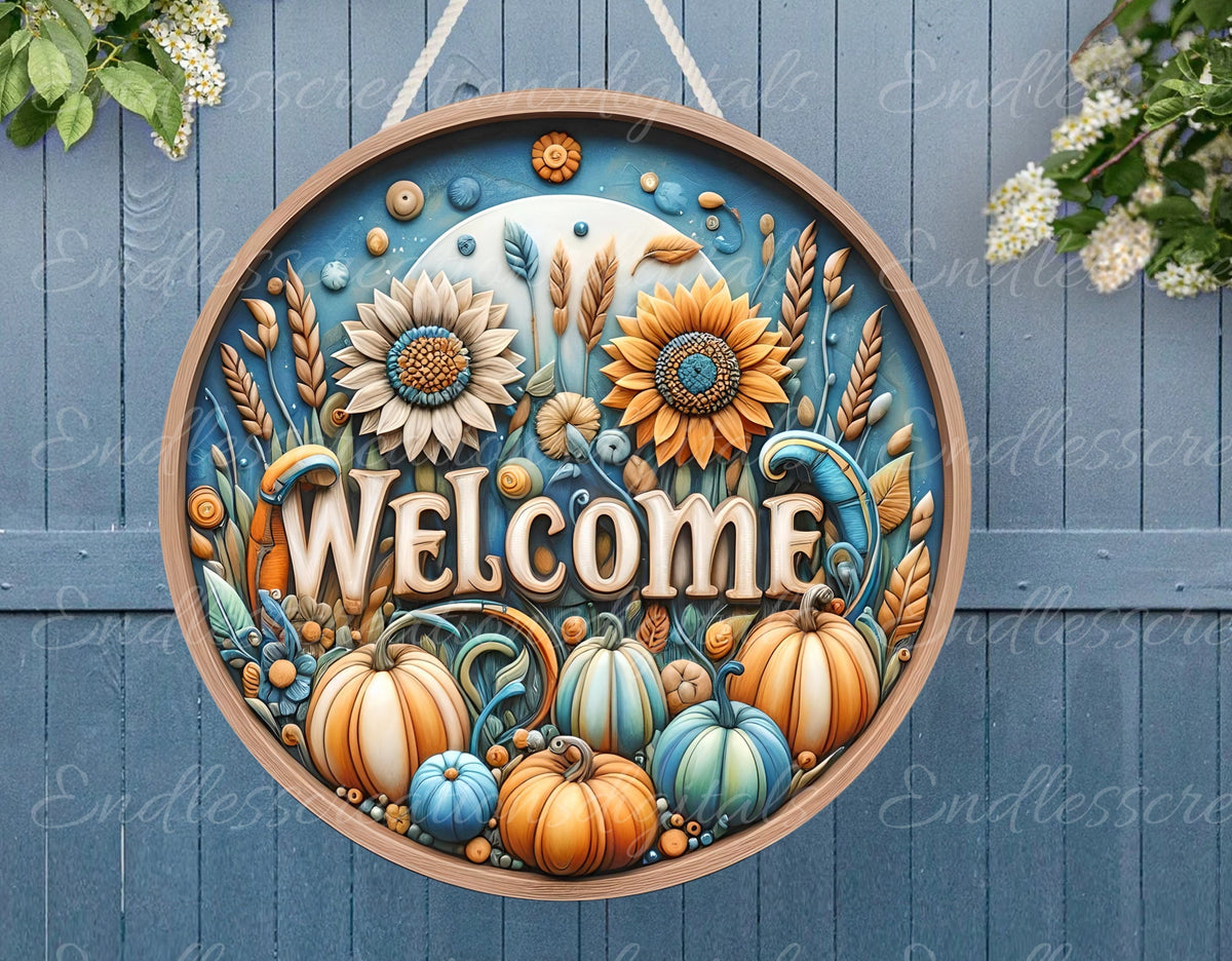 FALL WELCOME DOOR  hanger, wreath sign, round cutting board, for sublimation high resolution