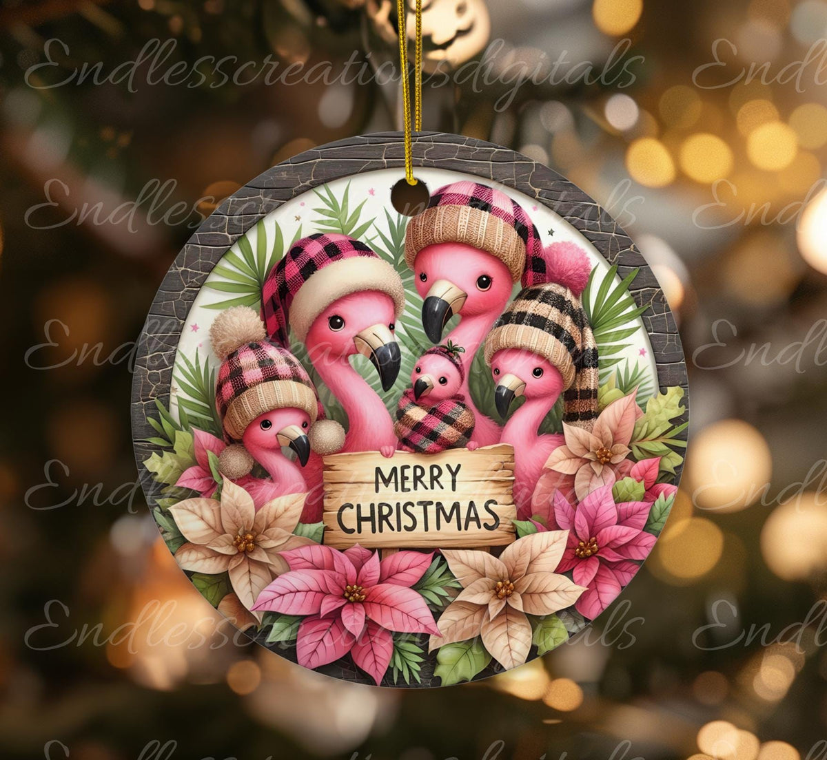 CHRISTMAS FLAMINGOS ROUND