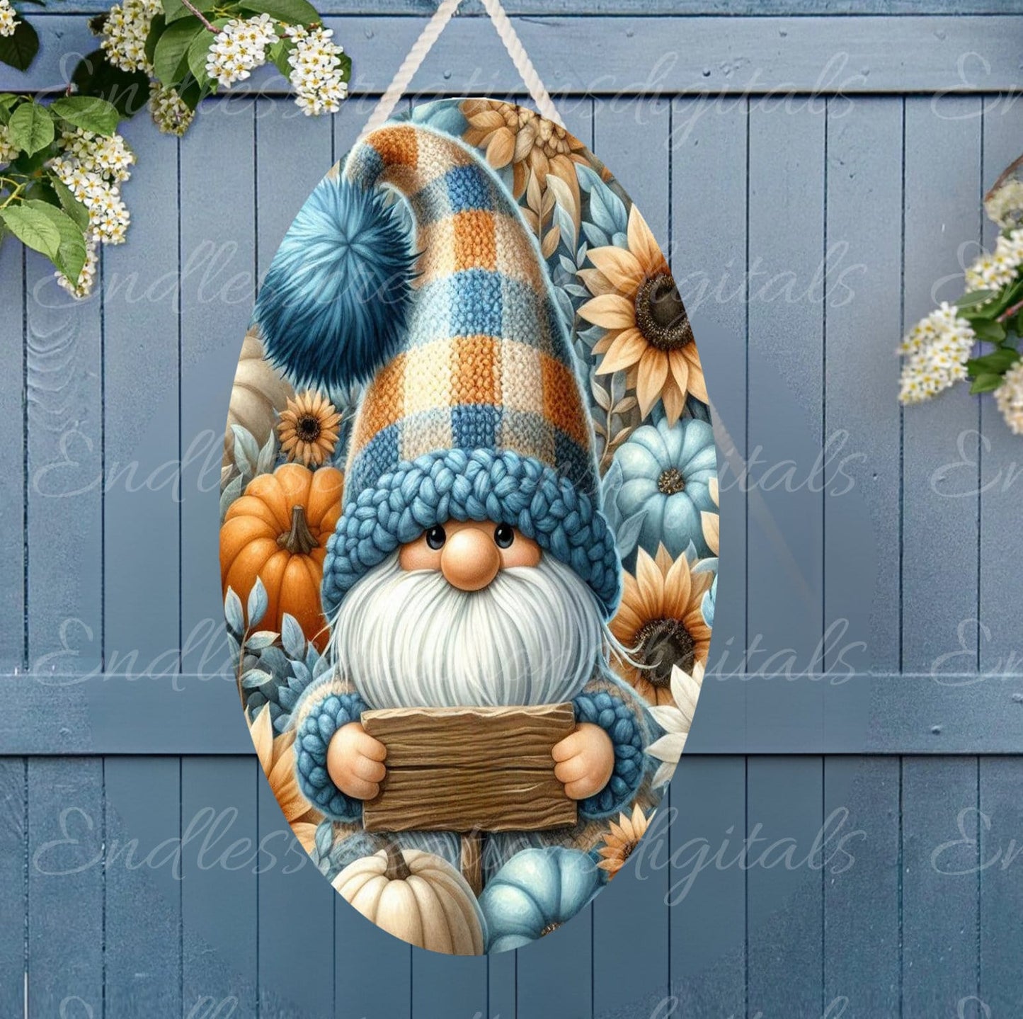 FALL GNOME 7X12 OVAL oval hanger, wreath sign,  for sublimation high resolution 2 files, 1 add your own text