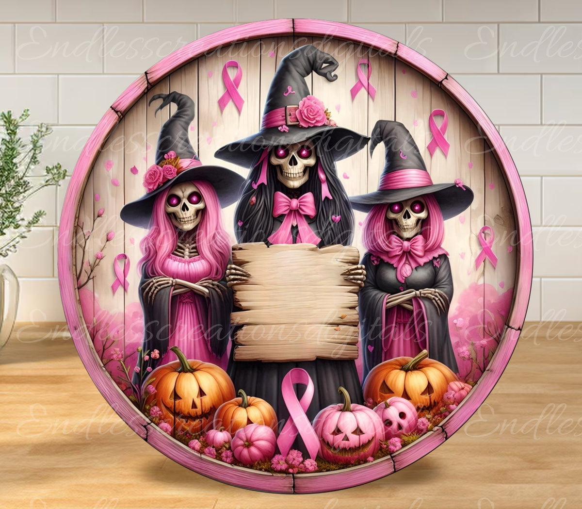 OCTOBER PINK WITCHES FALL ROUND