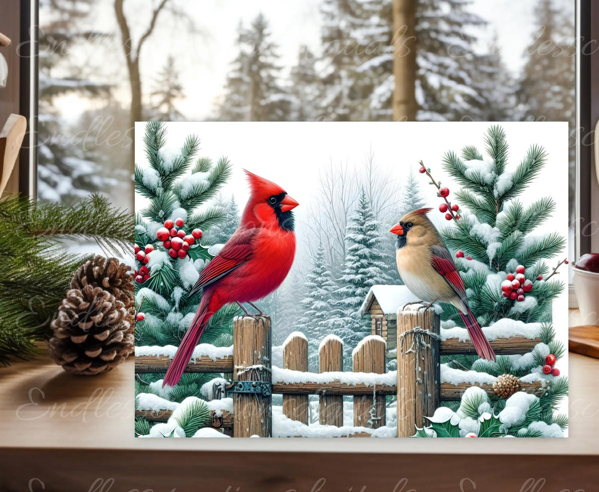 WINTER CARDINALS  RECTANGLE BOARD