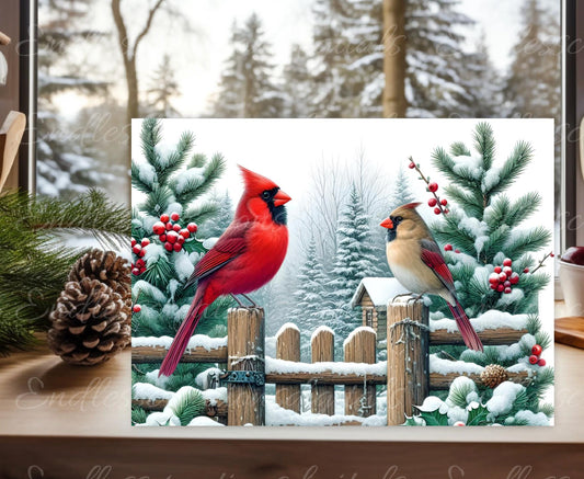 WINTER CARDINALS  RECTANGLE BOARD