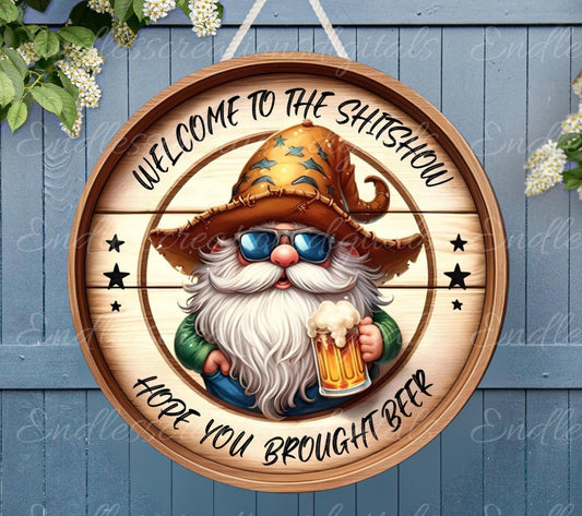 SHITSHOW GNOME DOOR Hanger, wreath sign png, for sublimation high resolution, 2 files for download, 1 add your own text!