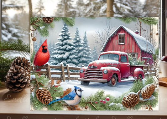 WINTER CARDINALS RECTANGLE BOARD