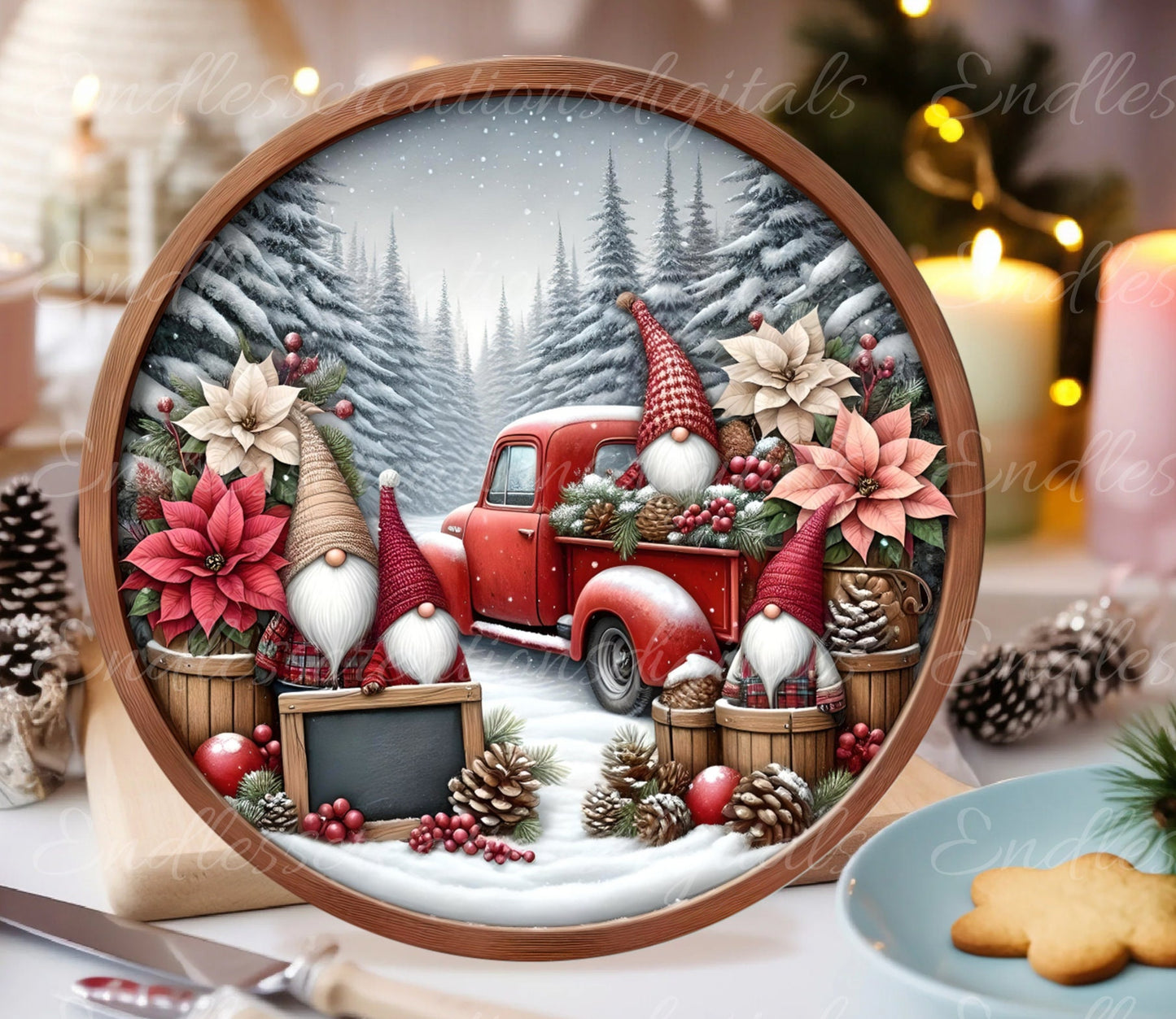 WINTER WONDERLAND GNOMES door hanger, wreath sign, round cutting board, ornament,  for sublimation high resolution, 2 files, 1 blank