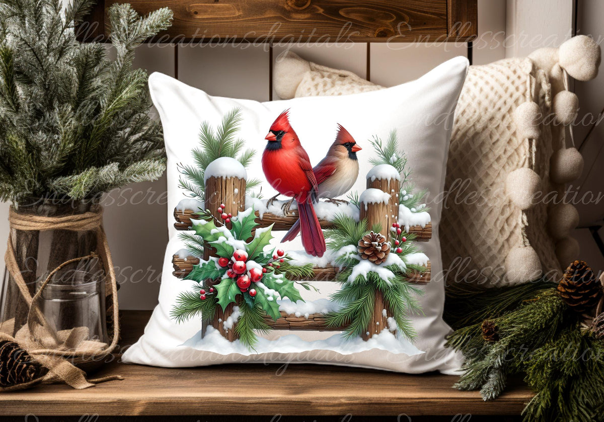 WINTER CARDINALS PILLOW TRANSPARENCIES