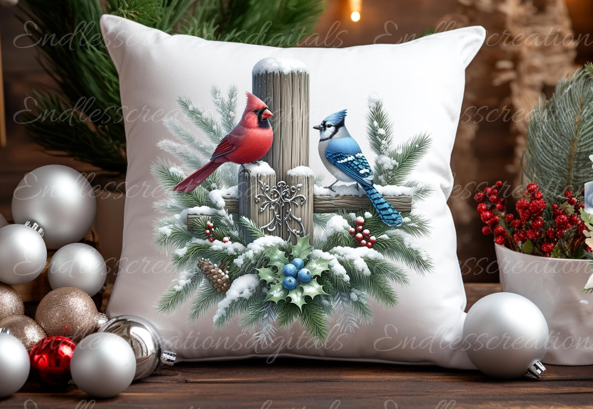 WINTER CARDINALS PILLOW TRANSPARENCIES