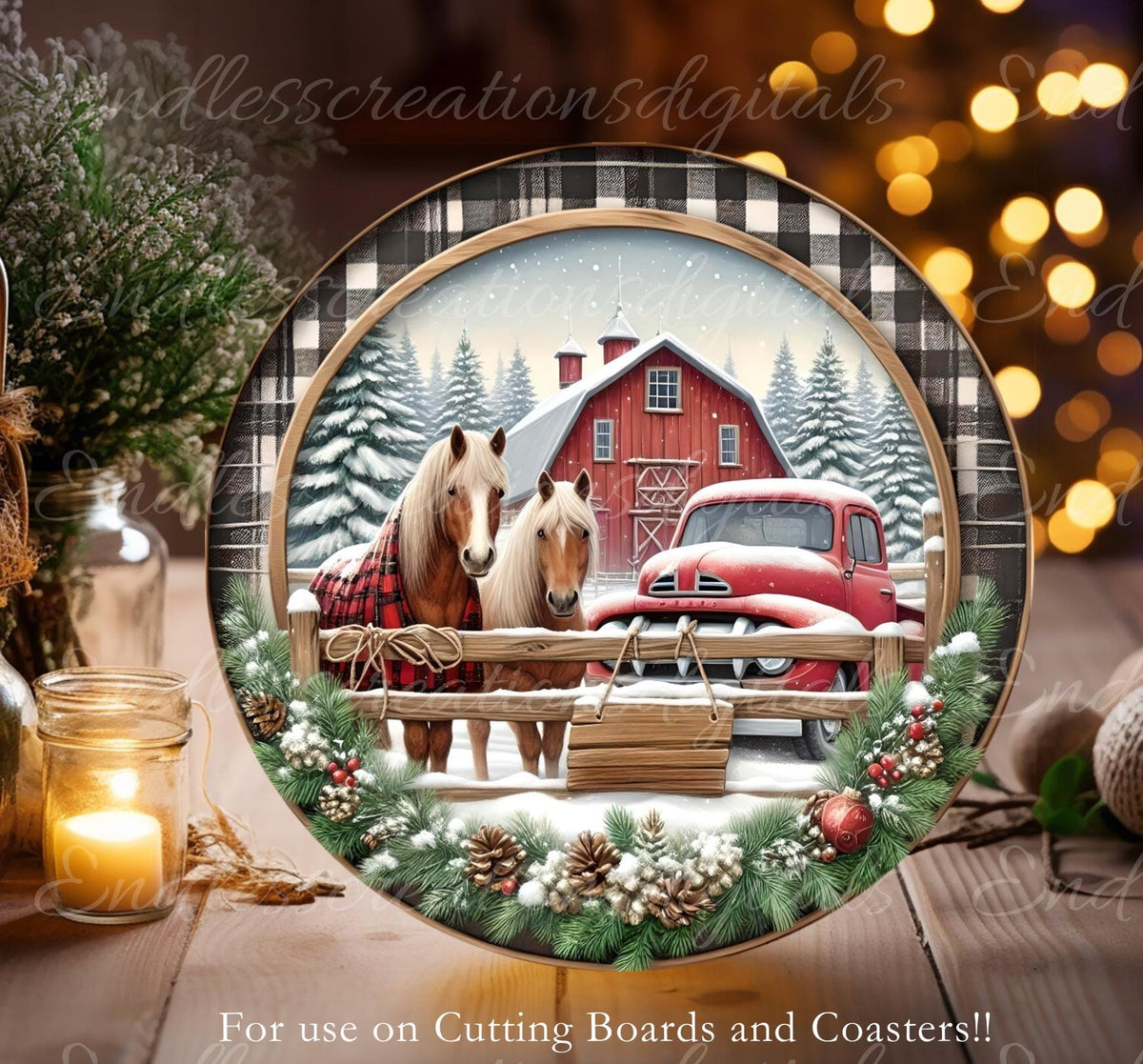 RED TRUCK HORSES WINTER