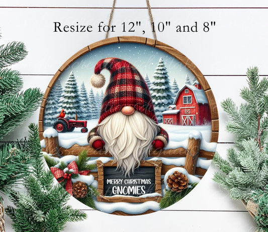 CHRISTMAS GNOMES TRACTOR ROUND