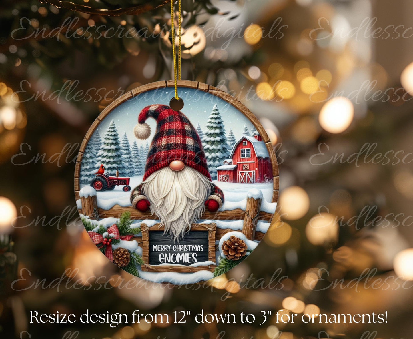 CHRISTMAS GNOMES TRACTOR ROUND