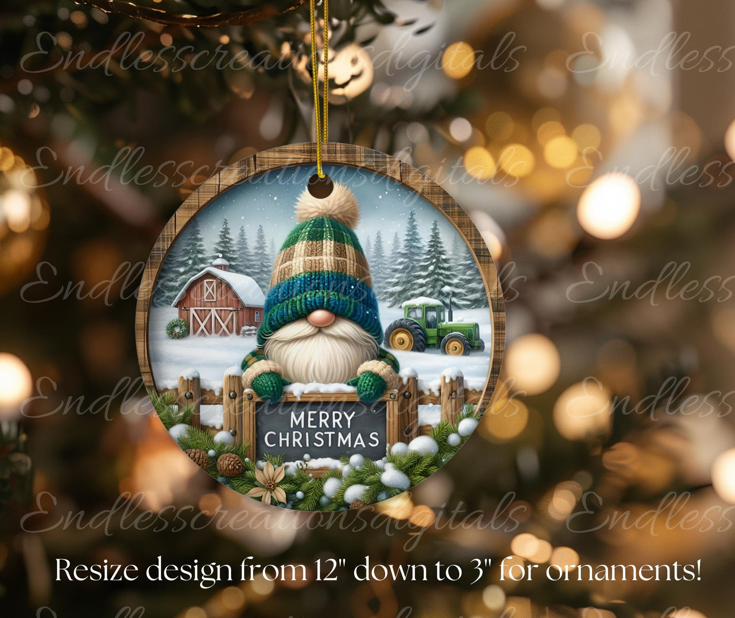 WINTER FARM GNOME Door hanger, wreath sign round cutting board  resize  sublimation high resolution 2 files for download, 1 add text  DIGITAL DOWNLOAD ONLY