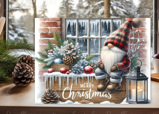 WINTER PLAID GNOME RECTANGLE CUTTING BOARD