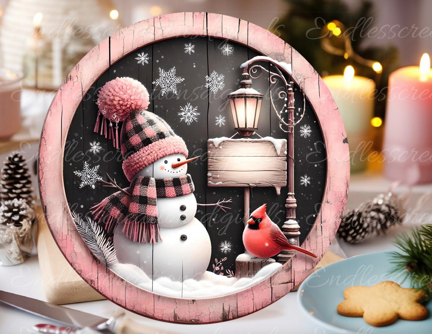 PINK SNOWMAN CARDINAL WINTER