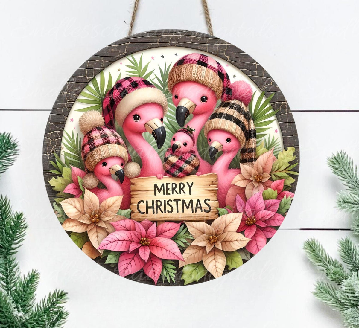 CHRISTMAS FLAMINGOS ROUND