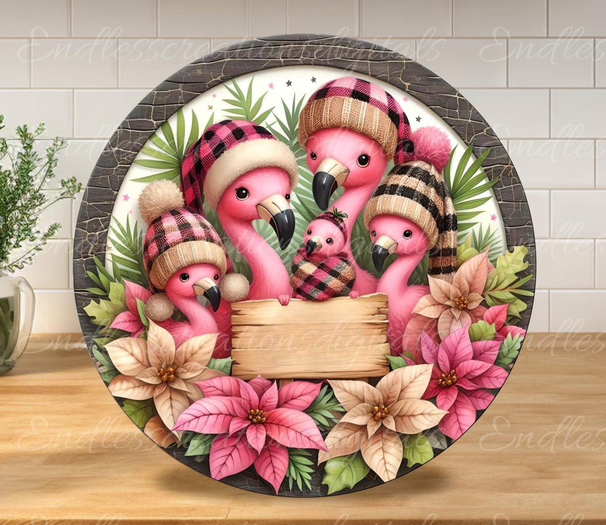 CHRISTMAS FLAMINGOS ROUND