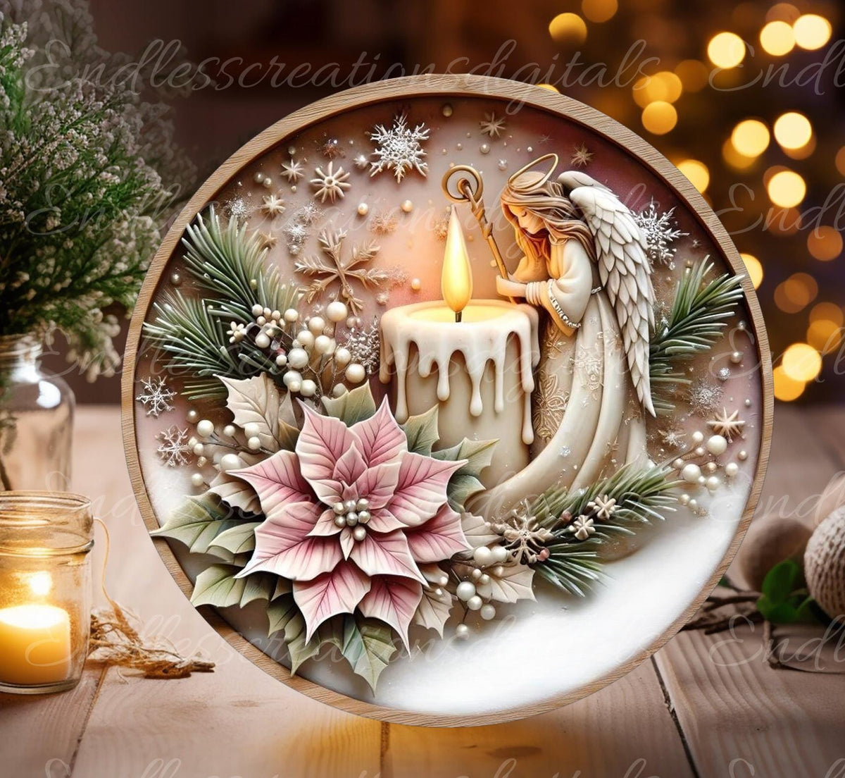 CANDLE ANGEL WINTER ROUND