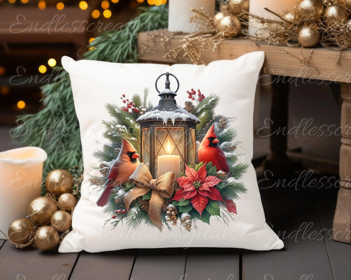 LANTERN CARDINALS PILLOW CHRISTMAS TRANSPARENCIES
