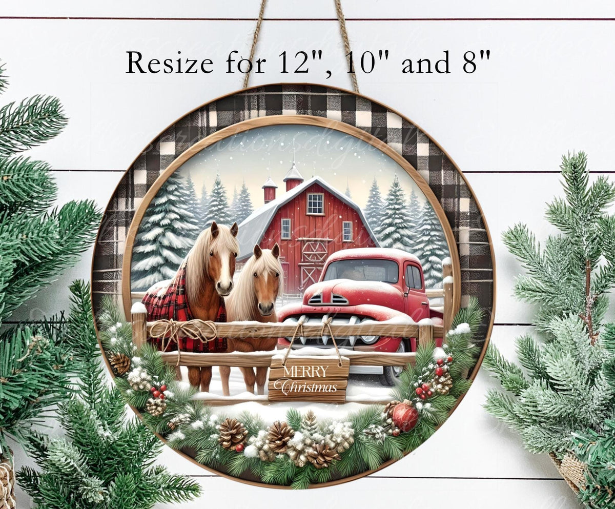 RED TRUCK HORSES WINTER