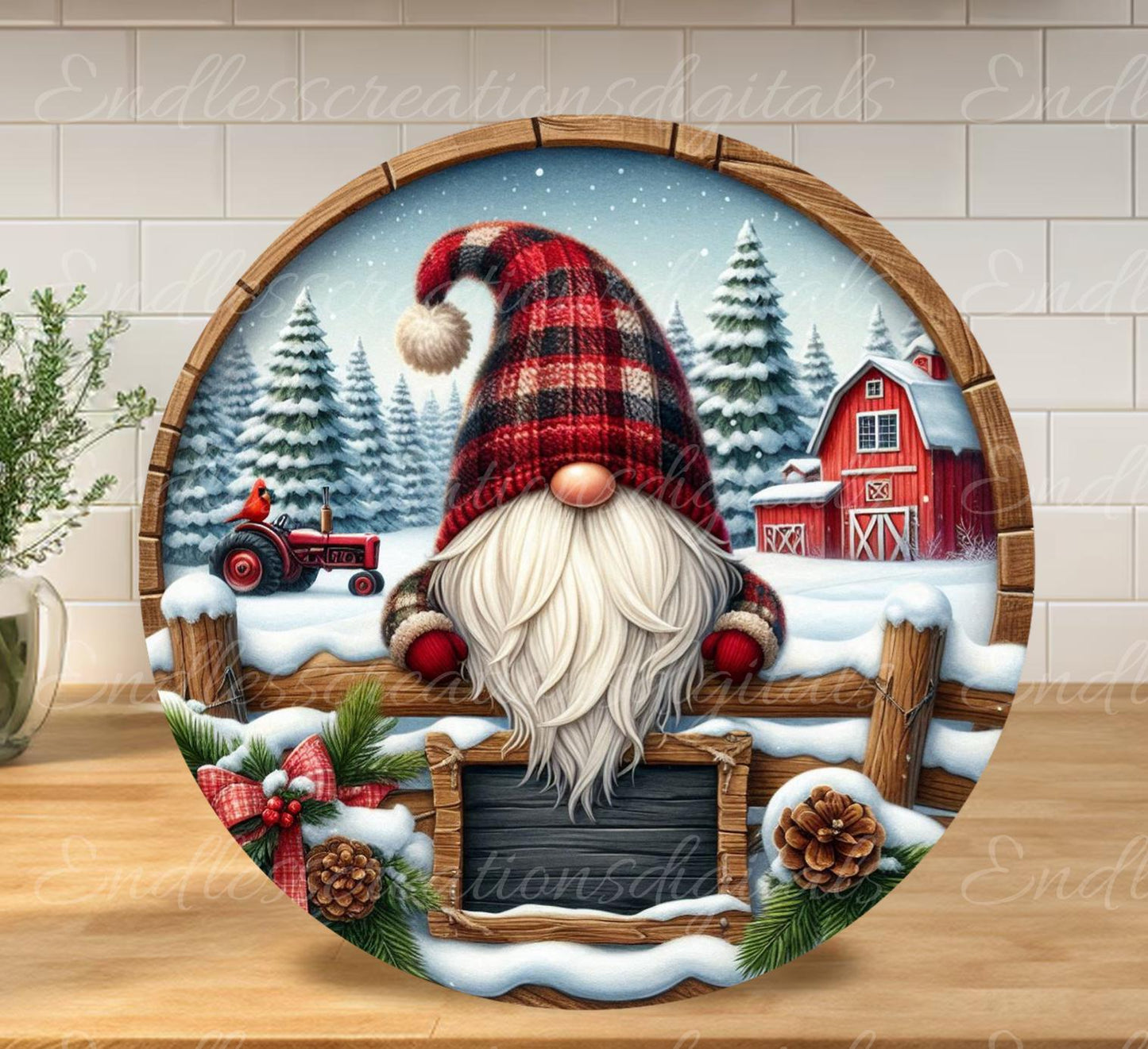 CHRISTMAS GNOMES TRACTOR ROUND