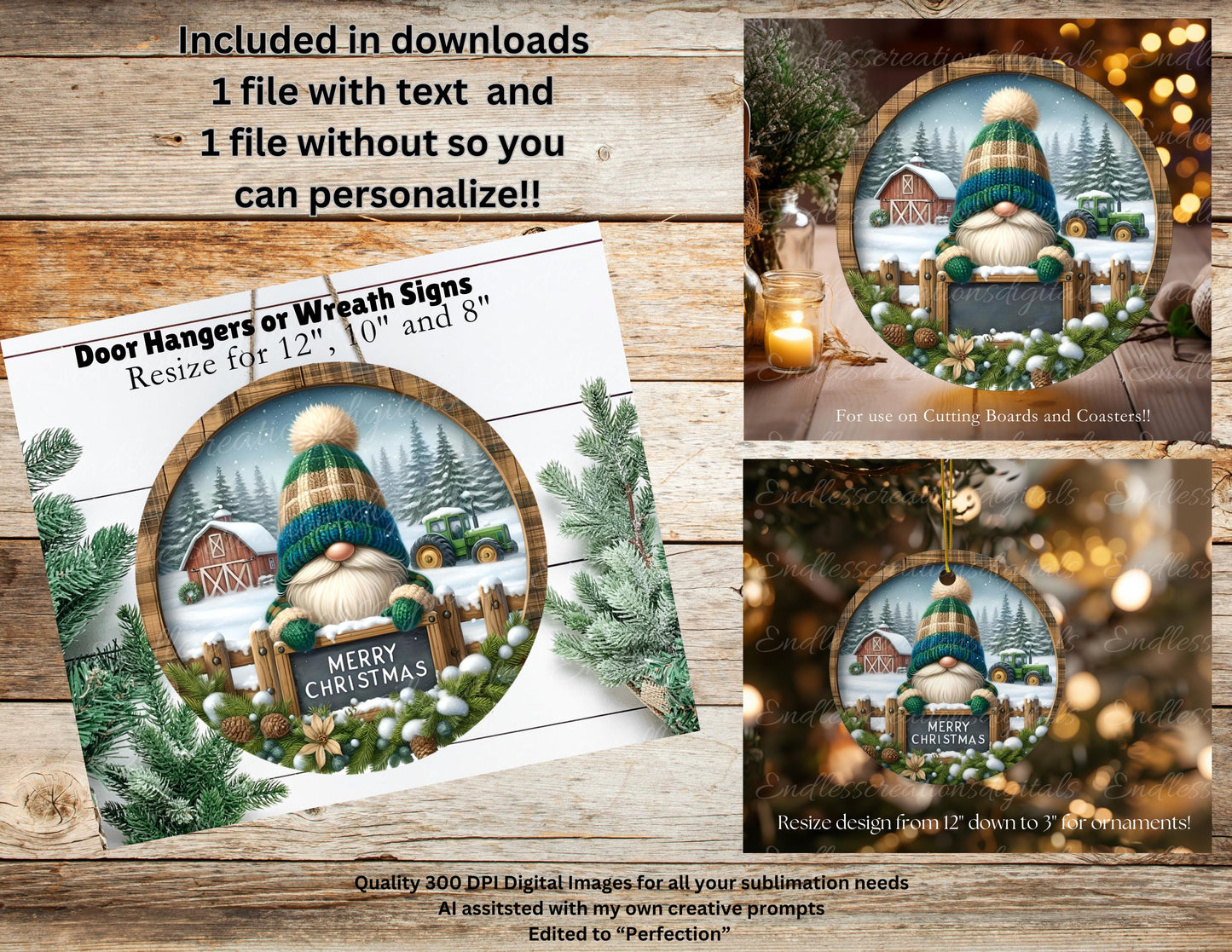 WINTER FARM GNOME Door hanger, wreath sign round cutting board  resize  sublimation high resolution 2 files for download, 1 add text  DIGITAL DOWNLOAD ONLY