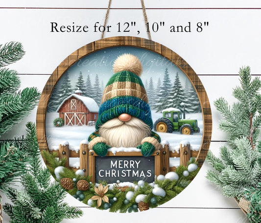 WINTER FARM GNOME Door hanger, wreath sign round cutting board  resize  sublimation high resolution 2 files for download, 1 add text  DIGITAL DOWNLOAD ONLY