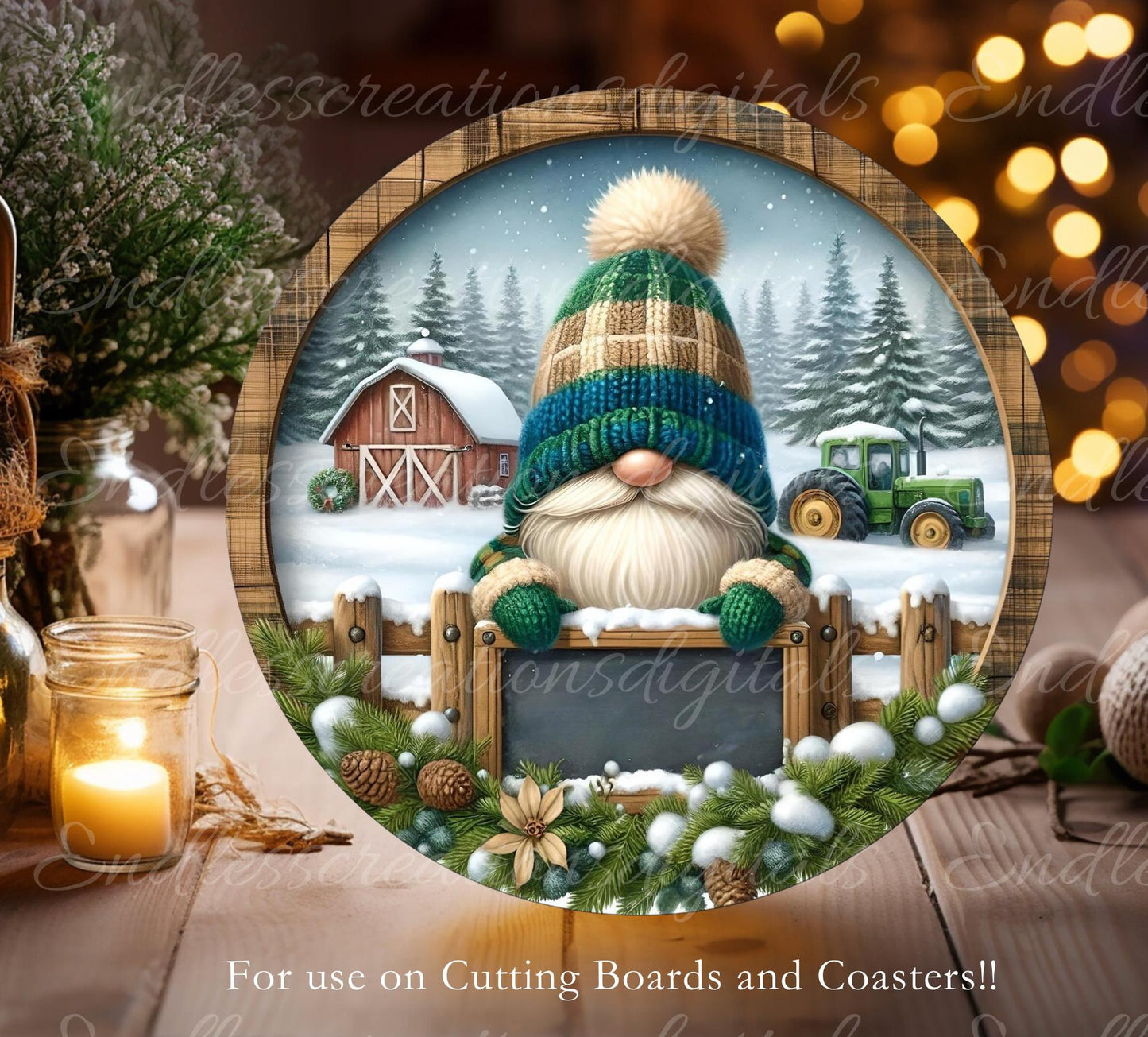 WINTER FARM GNOME Door hanger, wreath sign round cutting board  resize  sublimation high resolution 2 files for download, 1 add text  DIGITAL DOWNLOAD ONLY