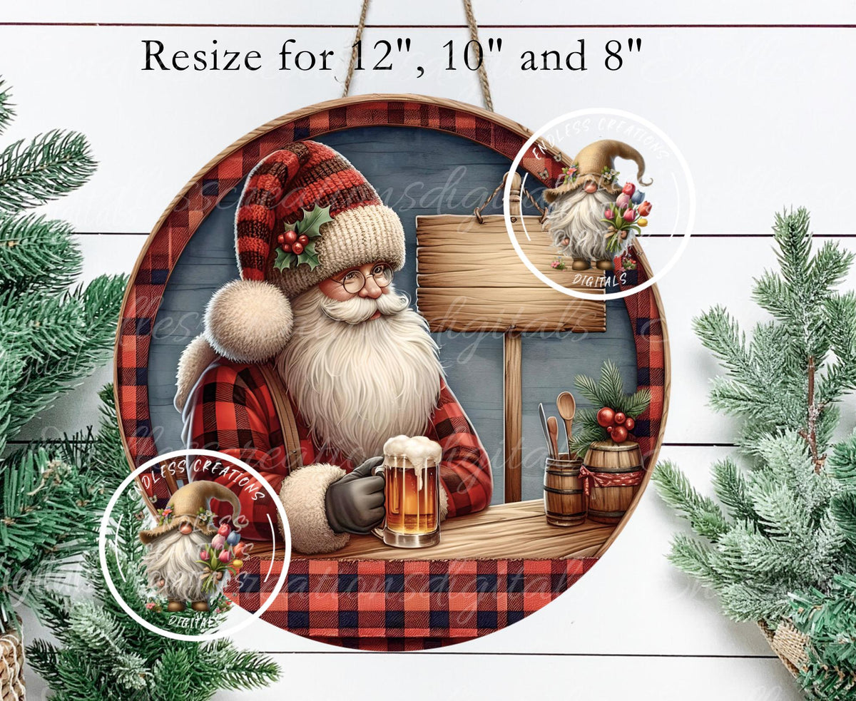 DRINKING BEER SANTA CHRISTMAS ORNAMENT/GIFT TAG