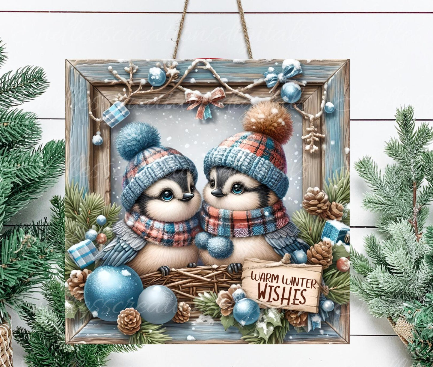 BLUEJAY COUPLE WINTER SQUARE HANGER